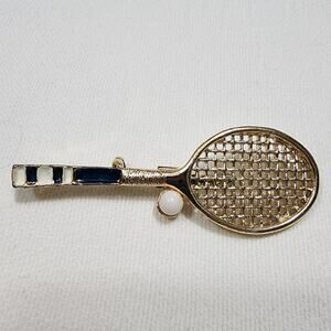 Gold Tone Tennis Racket Pin Brooch Pendant Vintage Gerry's 1970s-1980s